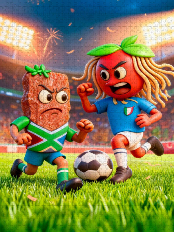 3D Fussballmotiv Suedafrika gegen Italien Duell