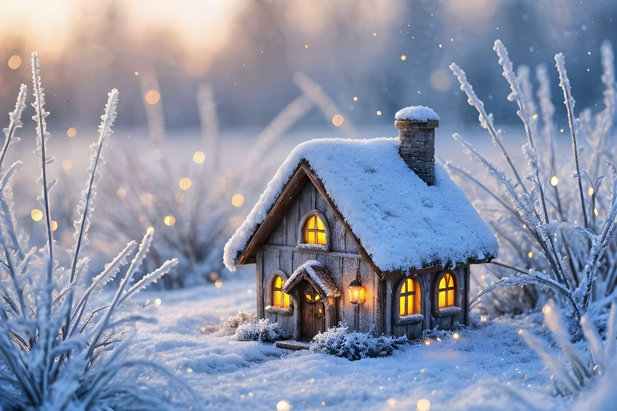 Winter-Feenhäuschen am See