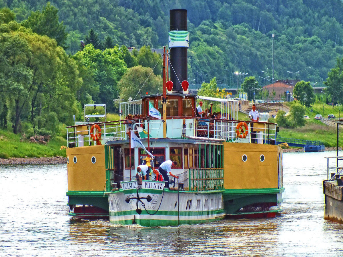 Personendampfer Pillnitz - Baujahr 1886 - elbaufwärts fahrend in Höhe des Nationalpark-Bahnhofes von Bad Schandau