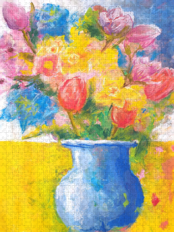 Bunter Blumenstrauß mit Gouache und Pastellkreide