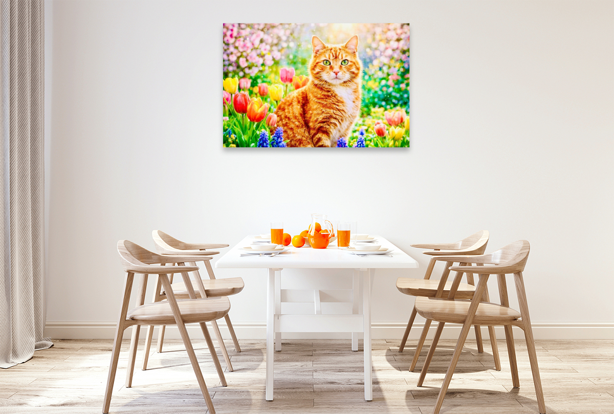 Rote Katze im sonnigen Garten