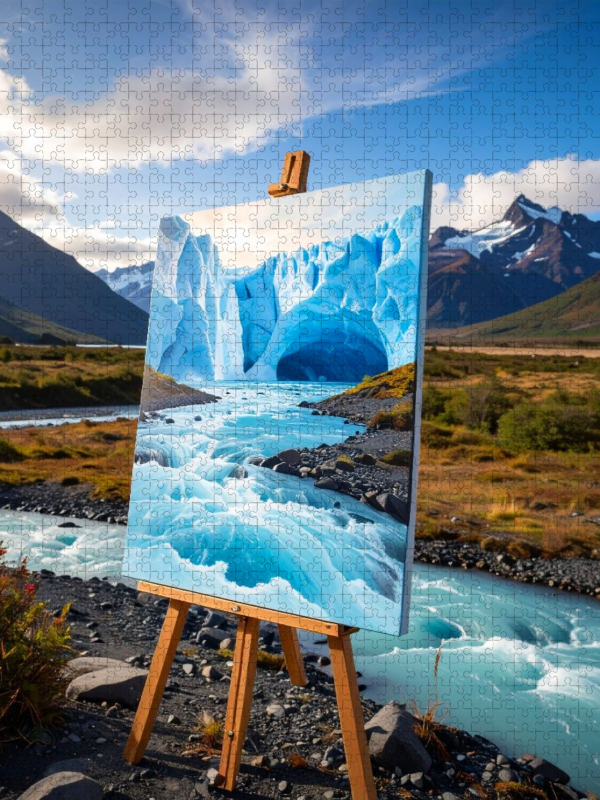 Gletscherfantasie - Staffelei am eisigen Fluss