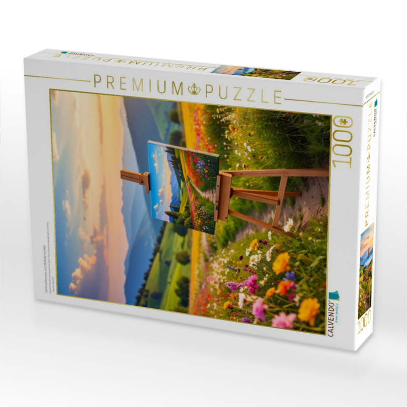 Sommerblumen und Staffelei im Feld