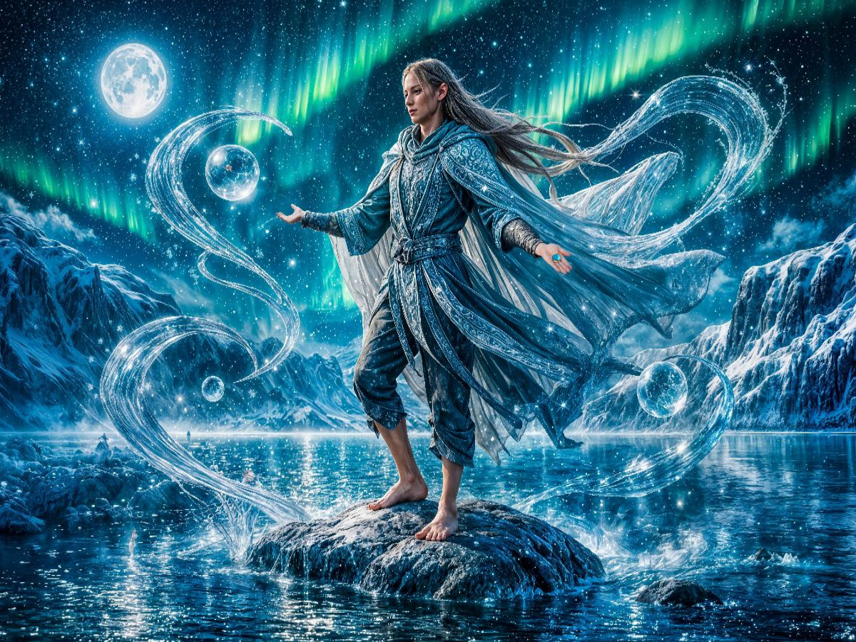 Wassermann Magischer Wasser‑Magier im Mondlicht