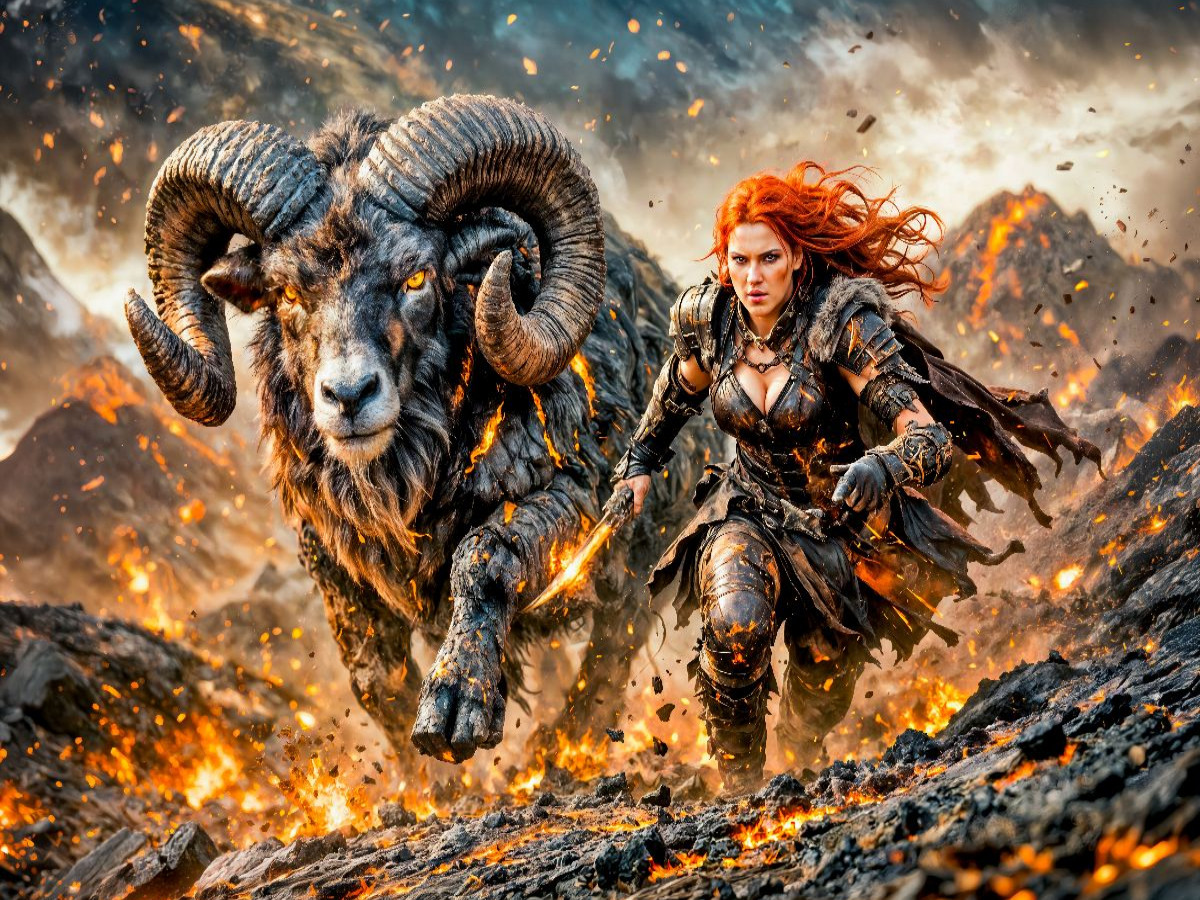 Widder - Kriegerin der Flammen mit dem Tierkreiszeichen