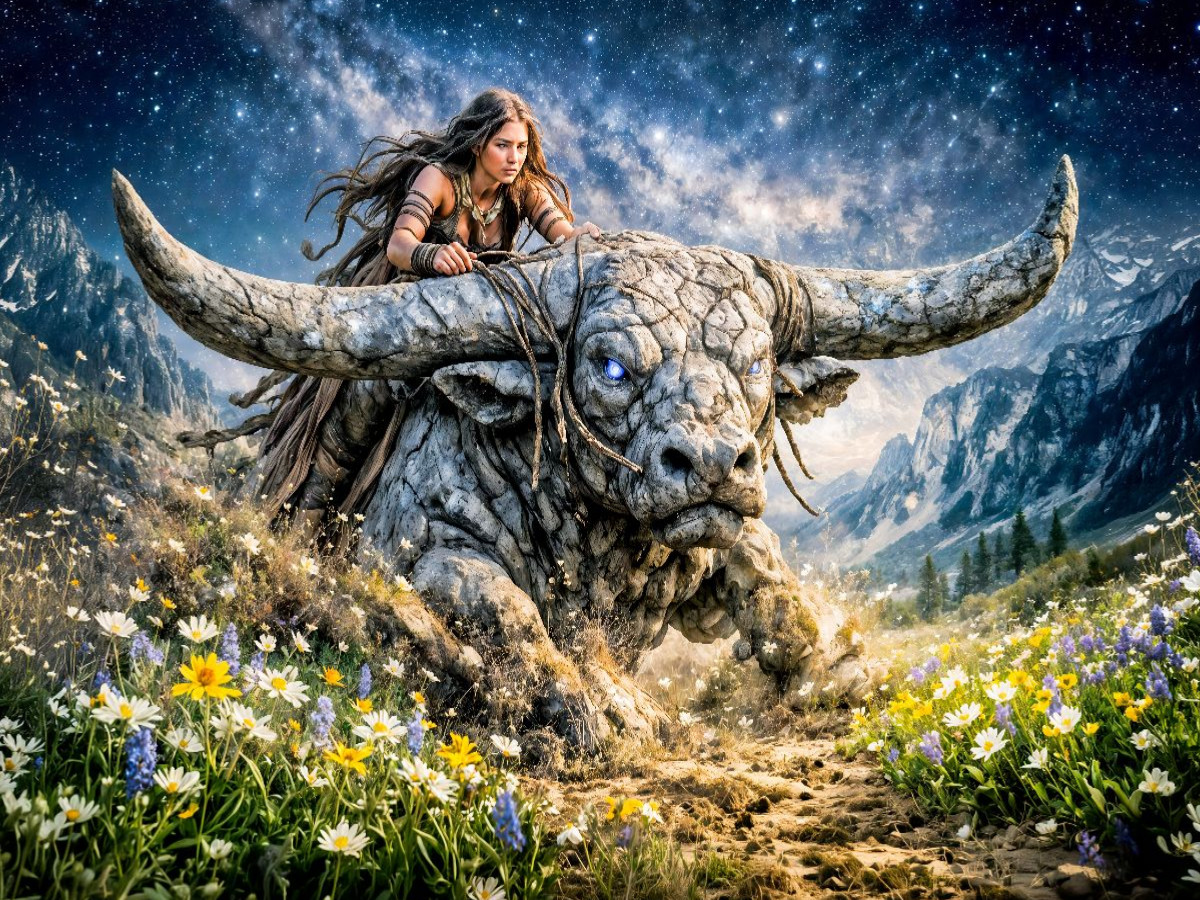 Stier - Mondreiterin über dem nächtlichen Blumental