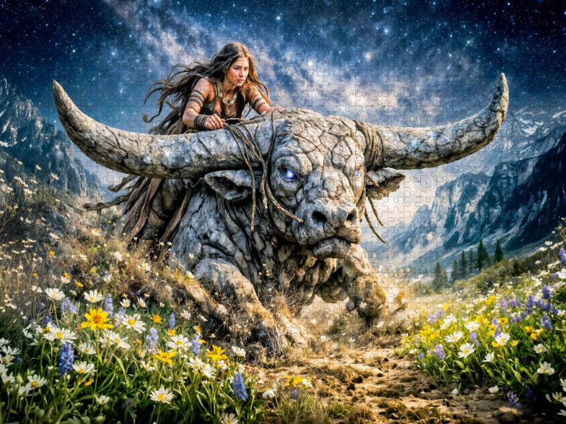 Stier - Mondreiterin über dem nächtlichen Blumental