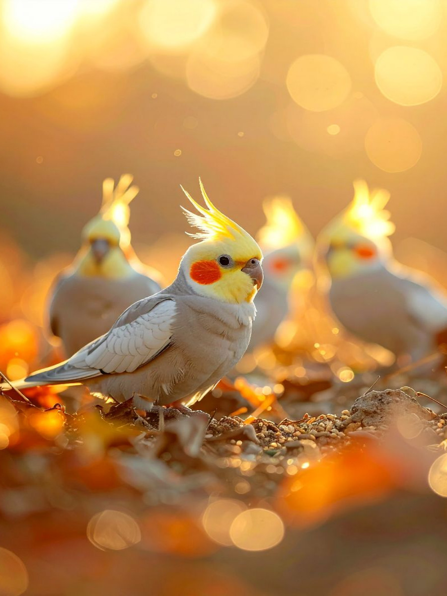 Frühstück im Sonnenlicht - Nymphensittiche