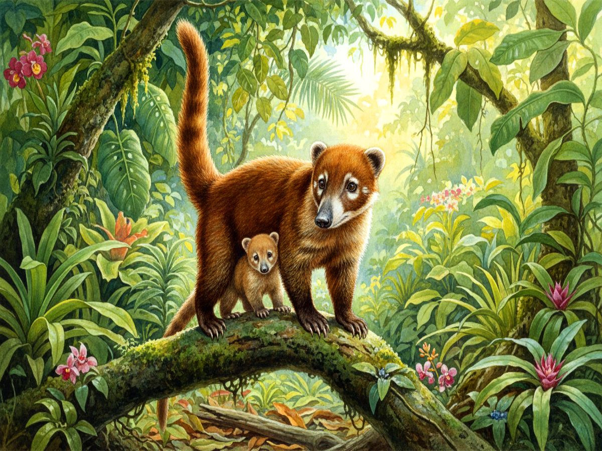 Nasenbär mit Jungtier