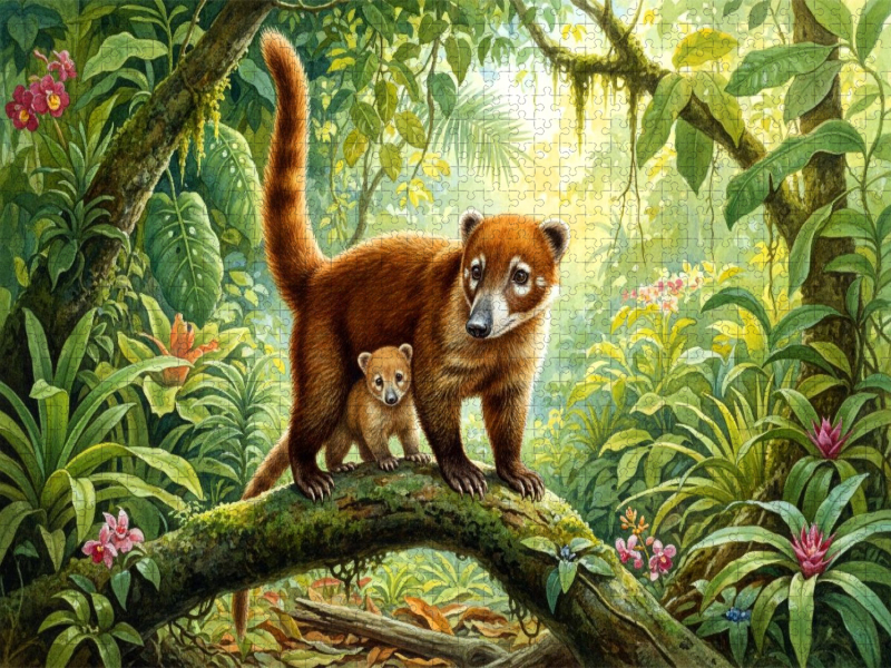 Nasenbär mit Jungtier