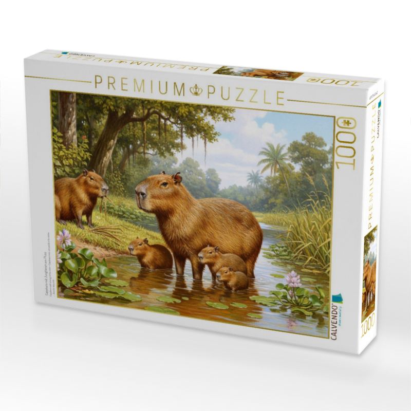 Capybara mit Jungtieren am Fluss