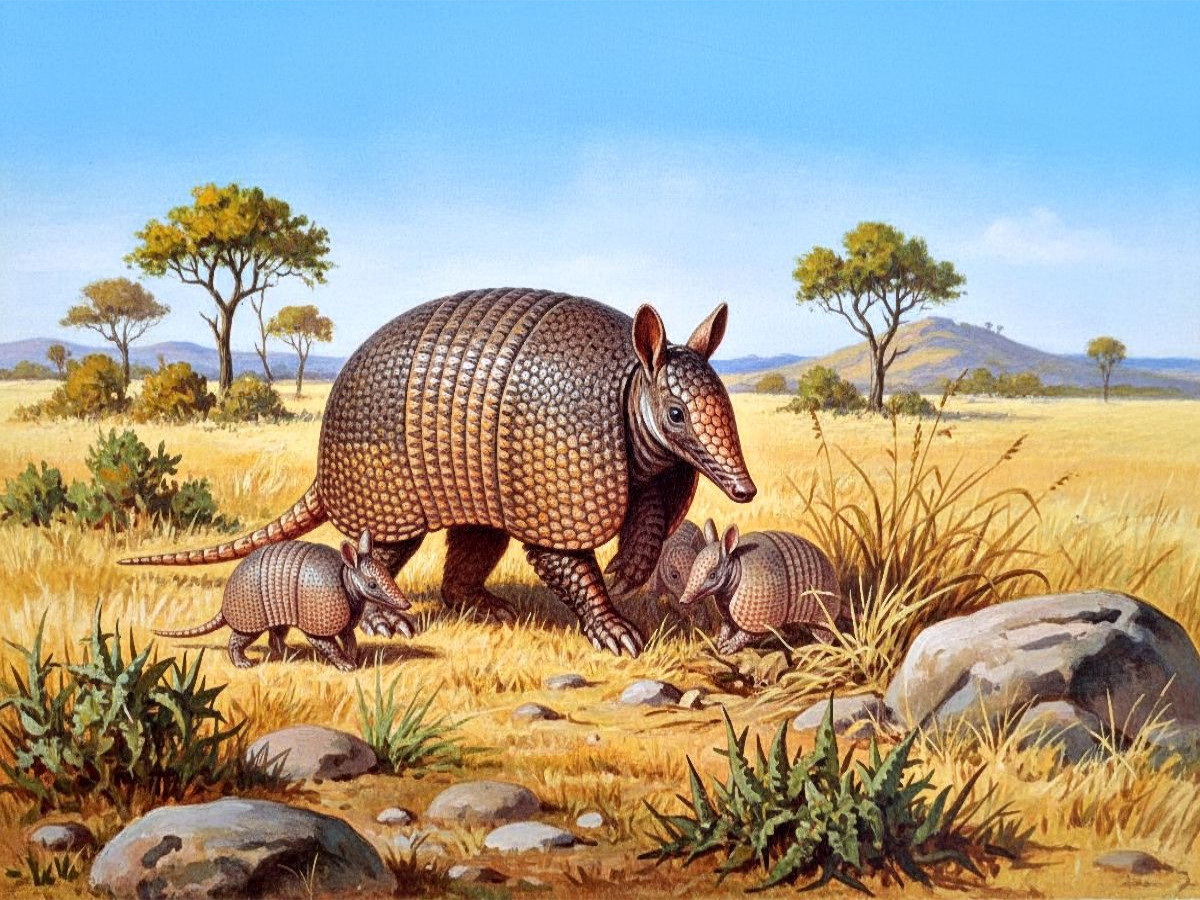 Gürteltier mit Jungtieren