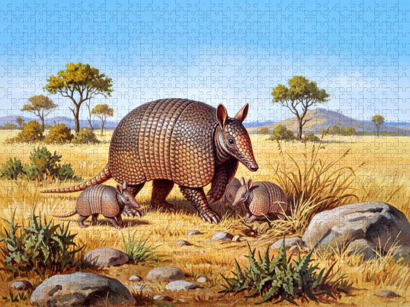 Gürteltier mit Jungtieren