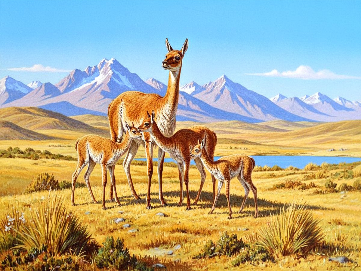 Vikunja Alpakas in den Bergen