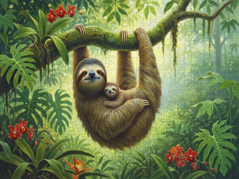 Faultier mit Jungtier im Baum