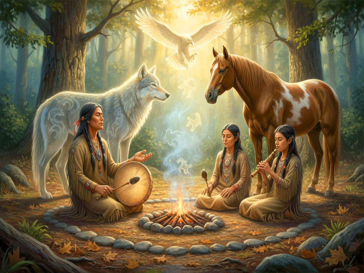 Musikritual im Wald - Spiritualität der Indianer