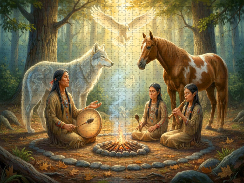 Musikritual im Wald - Spiritualität der Indianer