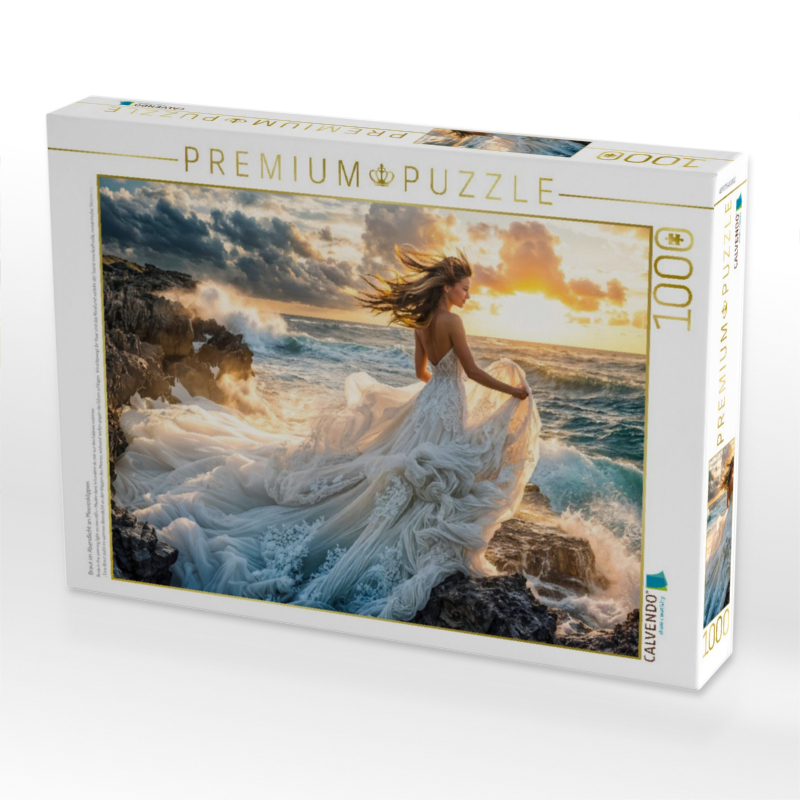 Braut im Abendlicht an Meeresklippen