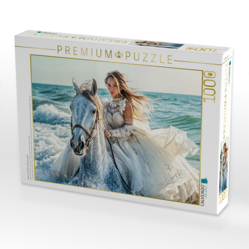 Braut auf Pferd in Meereswellen