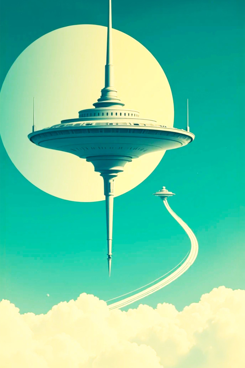 Schwebende Städte im endlosen Himmel