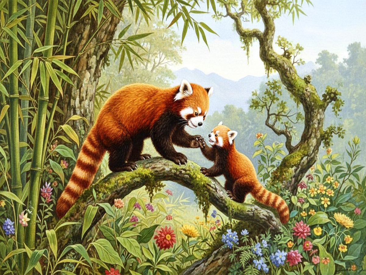 Kleiner Panda oder roter Panda im Stil alter Gemälde