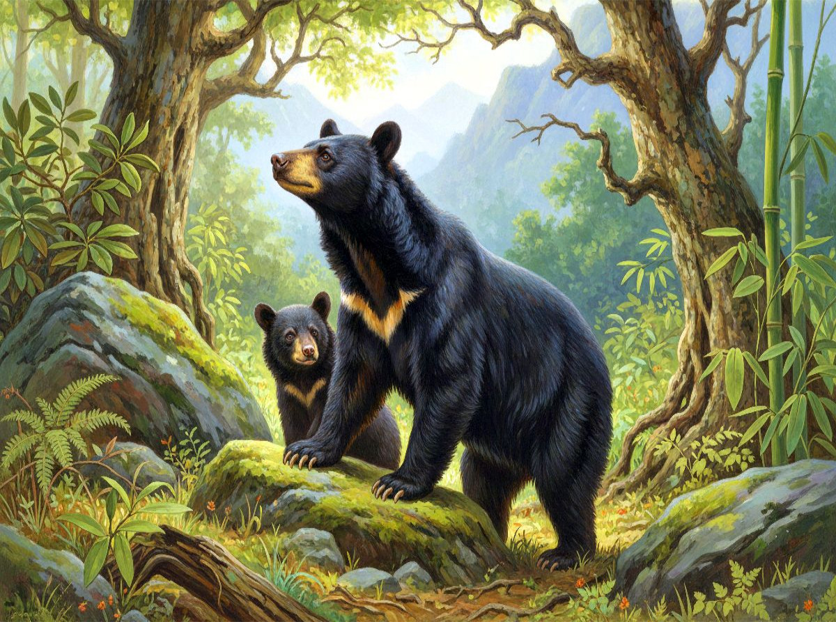 Kragenbär im Stil alter Gemälde