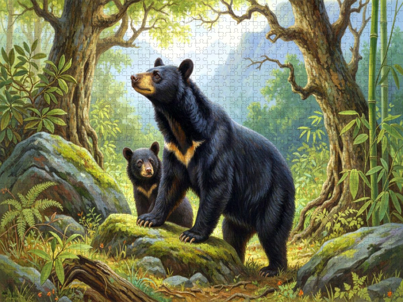 Kragenbär im Stil alter Gemälde