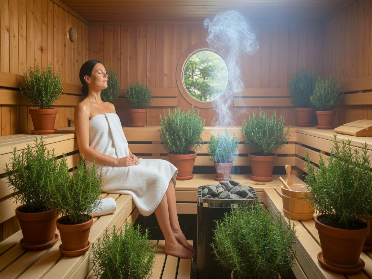 Durchatmender Rosmarinduft in der Sauna