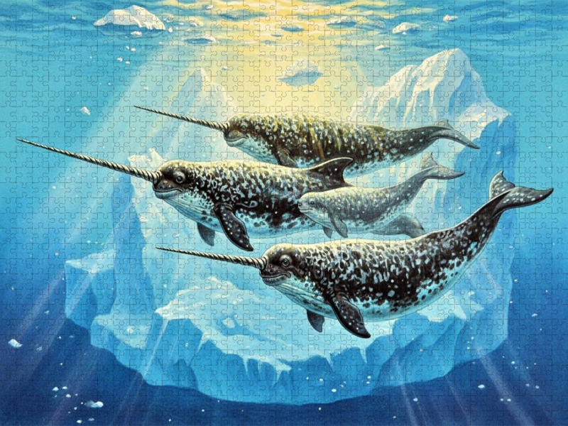 Narwale mit Jungtier in der Arktis