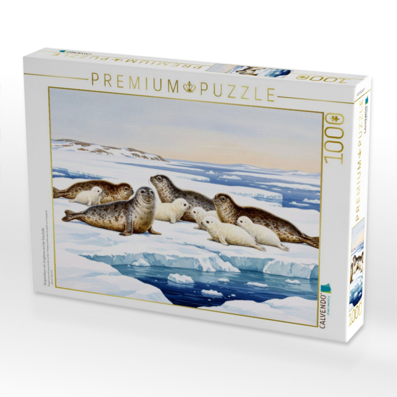 Ringelrobben mit Jungtieren auf der Eisscholle