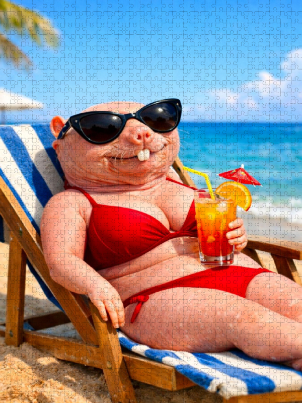 Nacktmull-Frau im Bikini am Strand