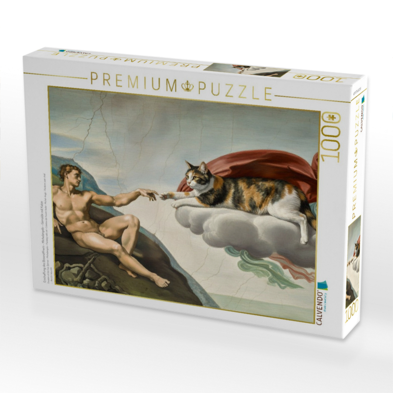 Erschaffung des Dosenöffners - Michelangelo - Gemälde mit Katze