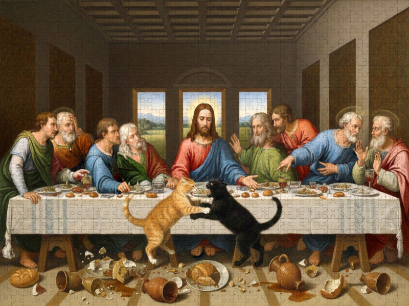 Das verrückte Abendmahl mit Katzen - da Vinci