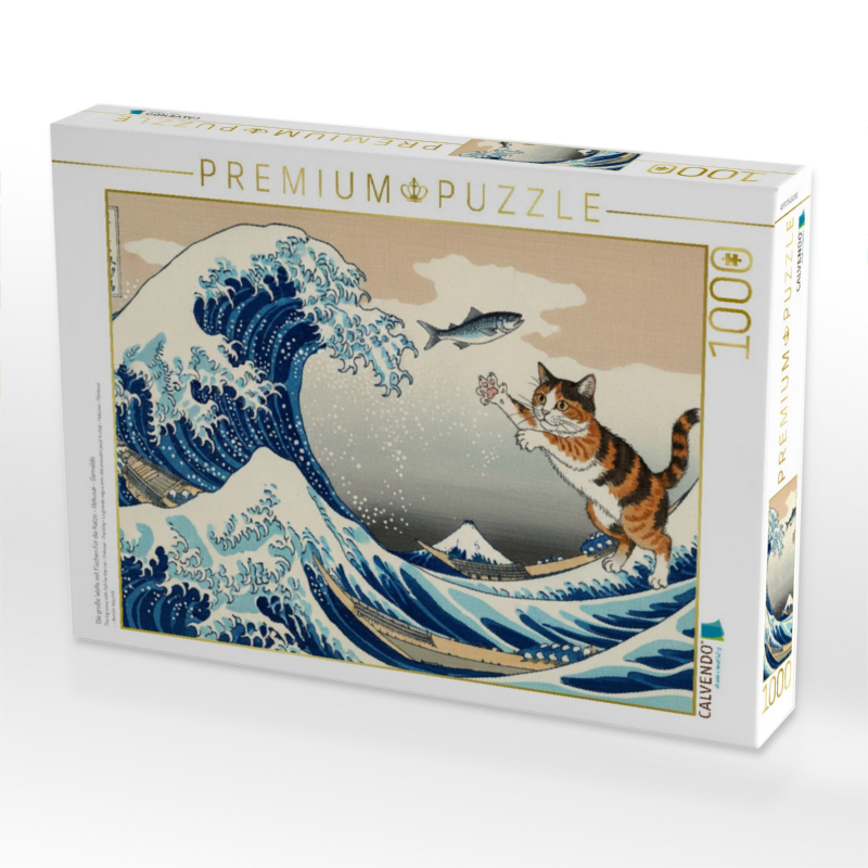 Die große Welle mit Fischen für die Katze - Hokusai - Gemälde