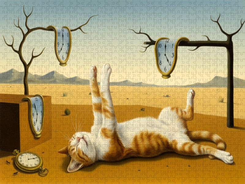 Die Beständigkeit der Faulheit - Salvador Dali - Gemälde mit Katze