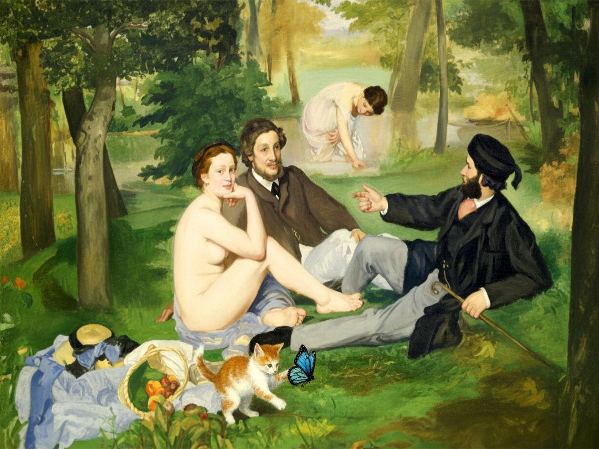 Frühstück im Freien mit Katze - Manet - Gemälde mit Katze