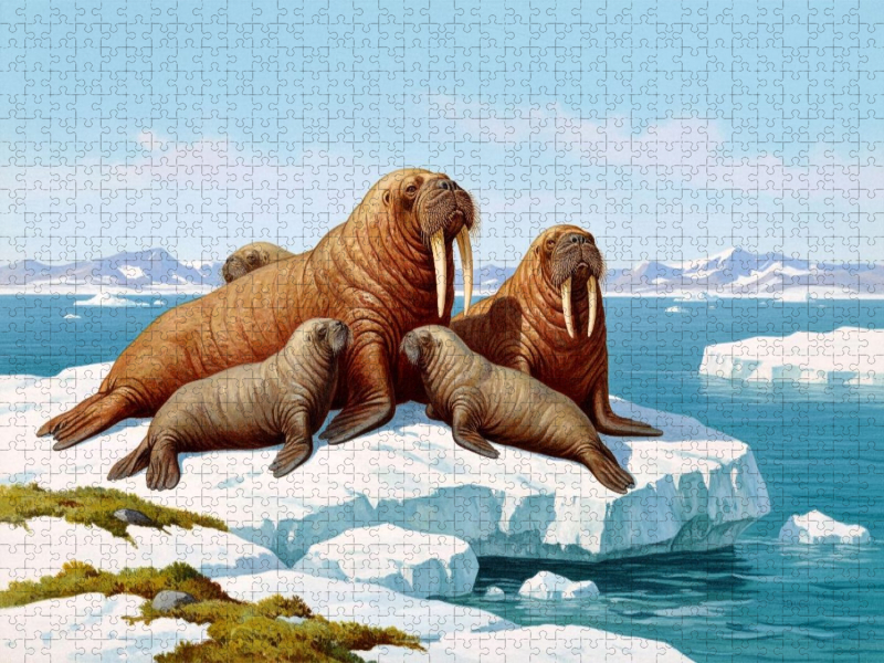 Walross mit Jungtieren auf der Eisscholle