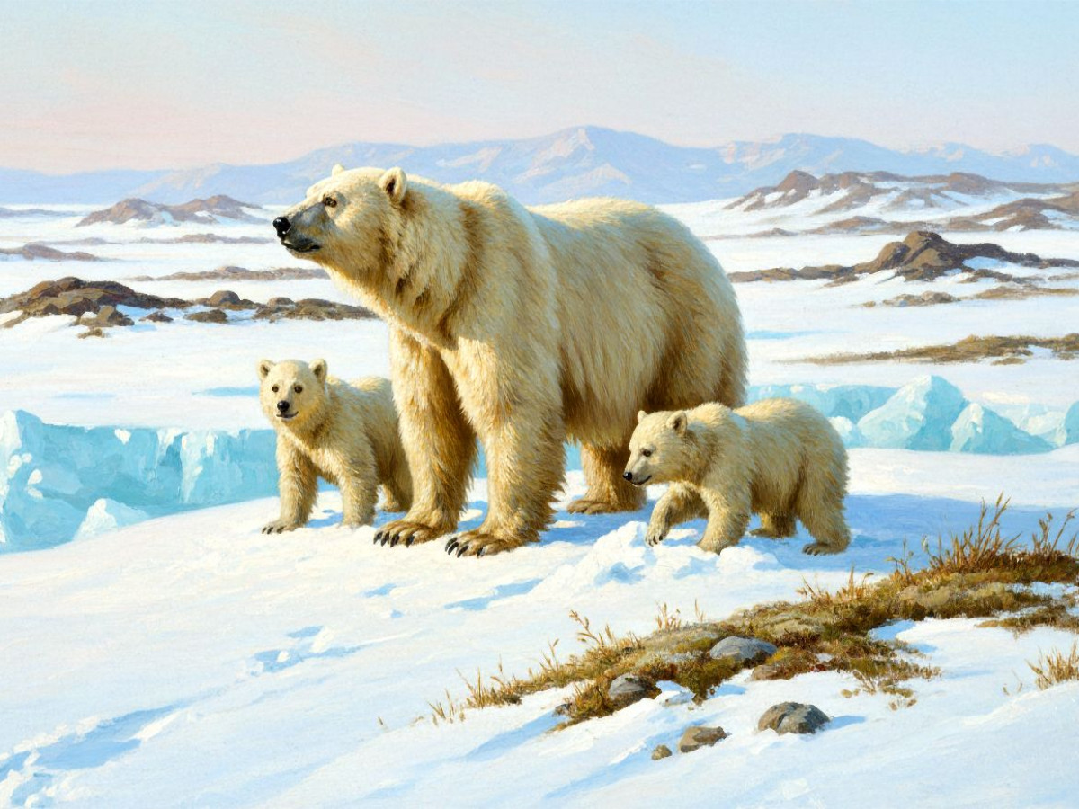 Eisbär mit Jungtieren im Norden