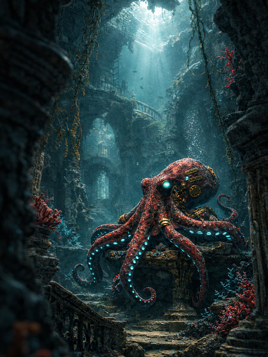 Die verborgene Kreatur – Oktopus in den Ruinen von Aetherion