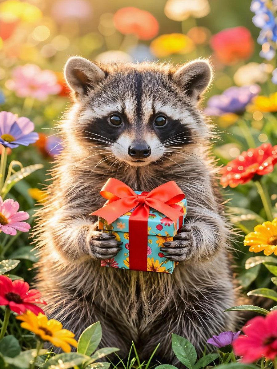 Waschbär mit Geschenk - Nur eine Kleinigkeit.