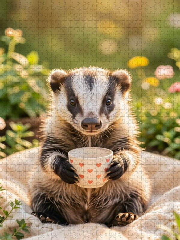 Dachs mit Herz-Tasse - Für dich.
