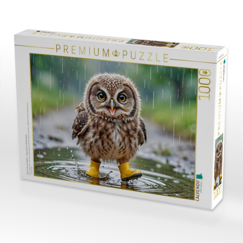 Eule mit Gummistiefeln - Kleine Eule im Pfützenglück