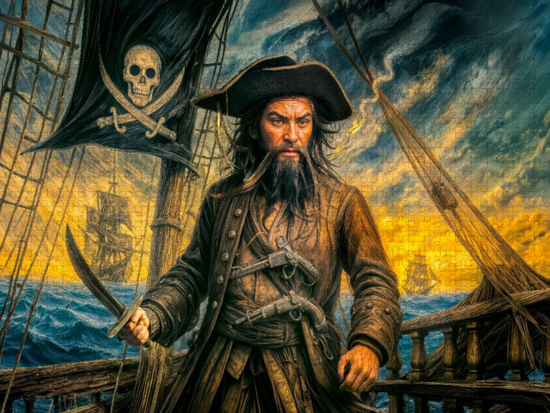 Blackbeard auf seinem Piratenschiff – Legendärer Piratenkapitän als Puzzle