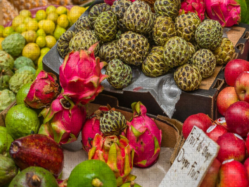 Tropische Früchte auf dem Markt in Centre de Flacq in Mauritius