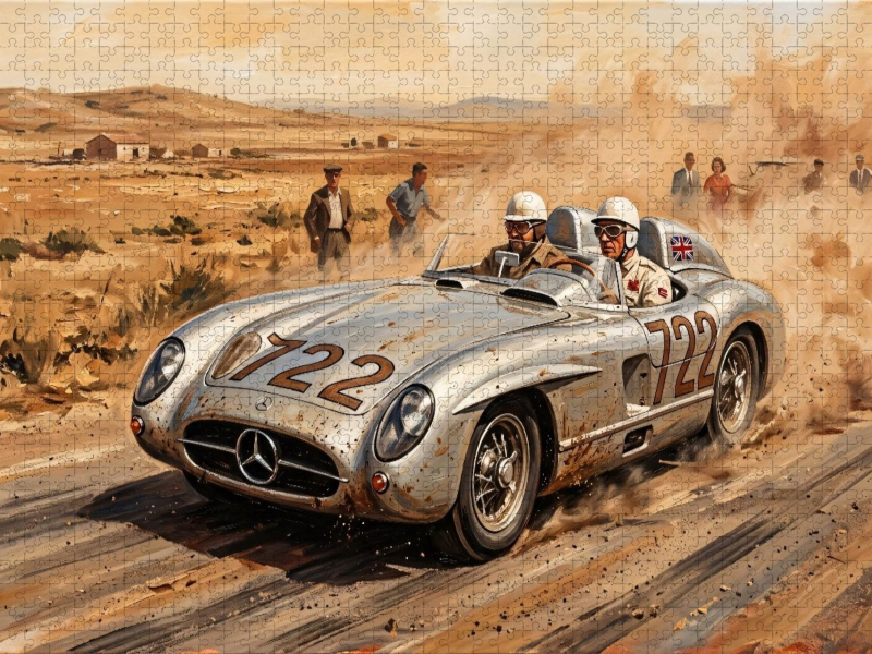 Stirling Moss und Denis Jenkinson siegten im Mercedes-Benz 300 SLR bei der Mille Miglia 1955.