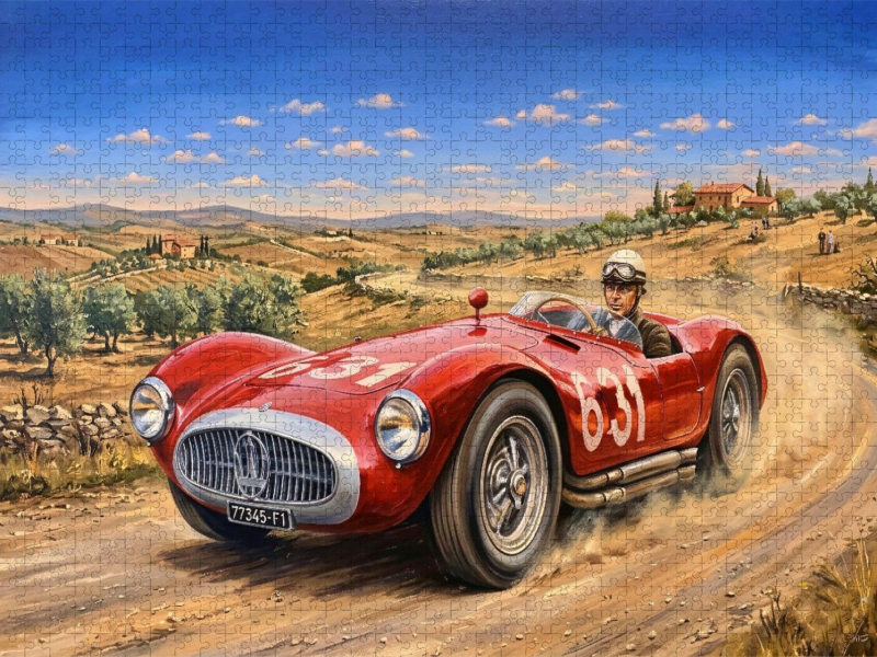 Der Italiener Siro Sirbaci am Steuer eines Maserati A6GCS bei der Mille Miglia 1955