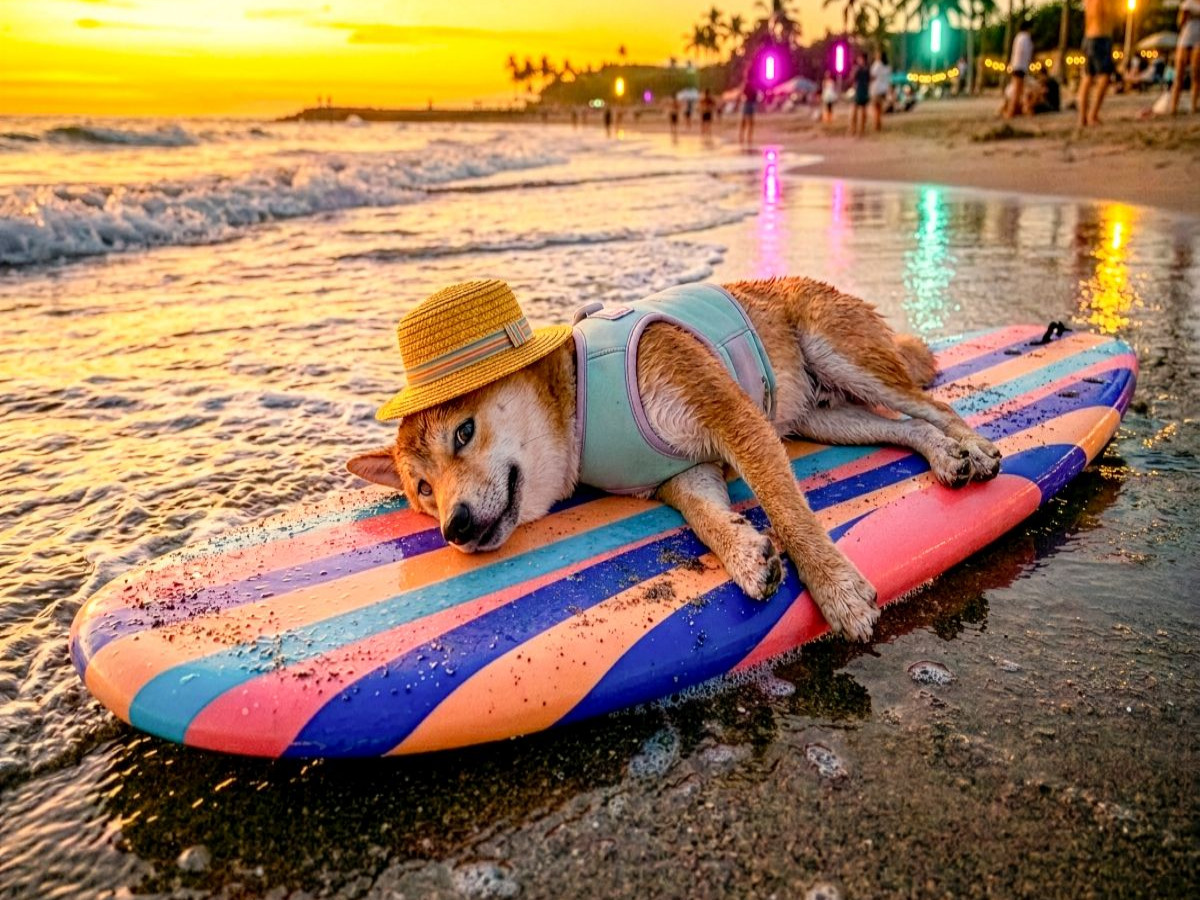 Shiba auf Surfbrett – Puzzle