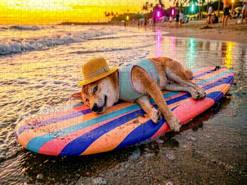 Shiba auf Surfbrett – Puzzle