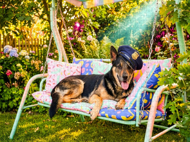 Schäferhund auf Hollywoodschaukel - Puzzle