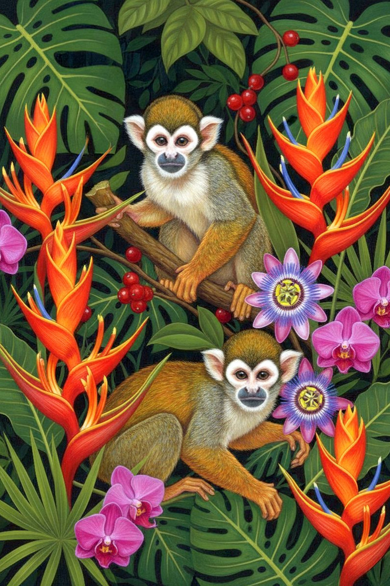 Totenkopfäffchen zwischen Blüten